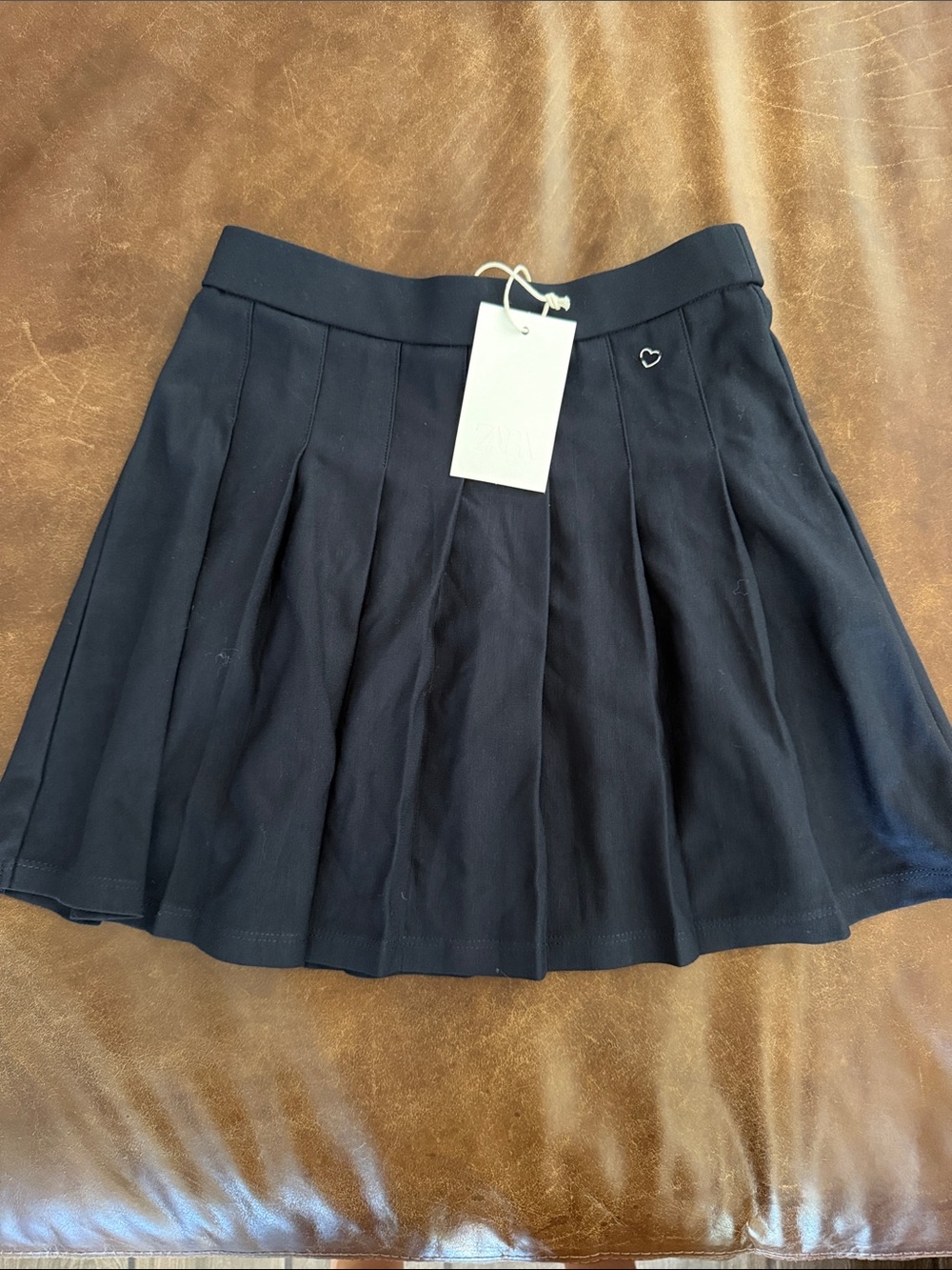 Zara Girls Navy Pleated Mini Skirt with Heart Accent